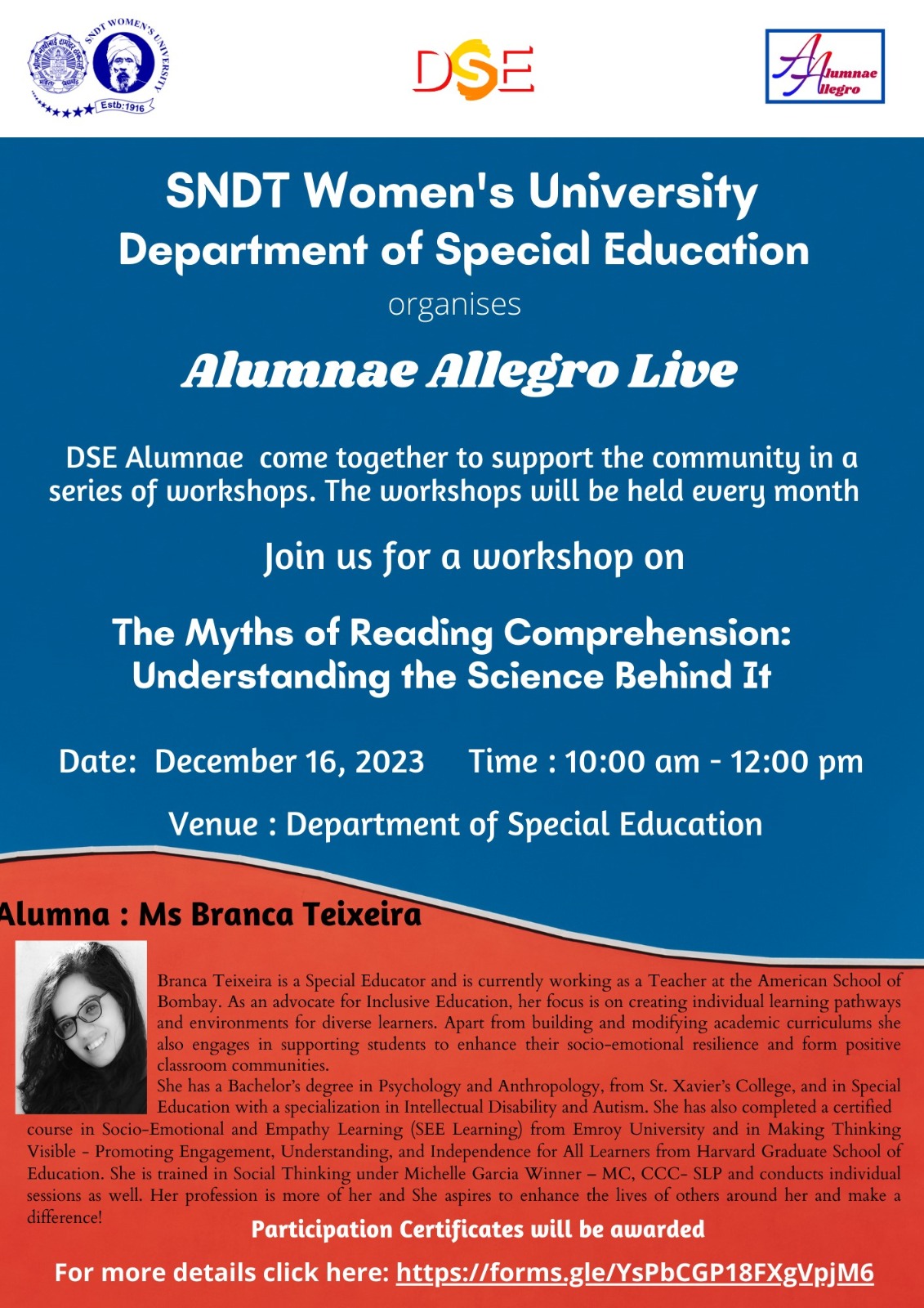 Alumnae Allegro- Workshop on The Myth of Reading Comprehension:Understanding the Science behind it by Ms Branca Teixeira