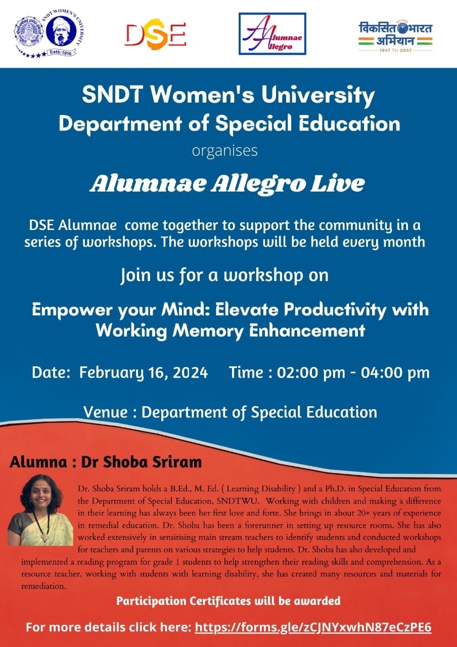 Alumnae Allegro – Workshop on Empower your Mind: Elevate productivity with Working memory Enhancement by Dr. Shoba Sriram